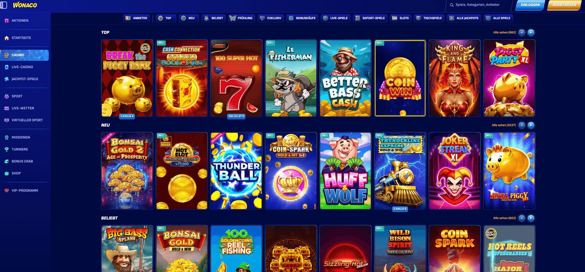 Wonaco Casino ohne OASIS
